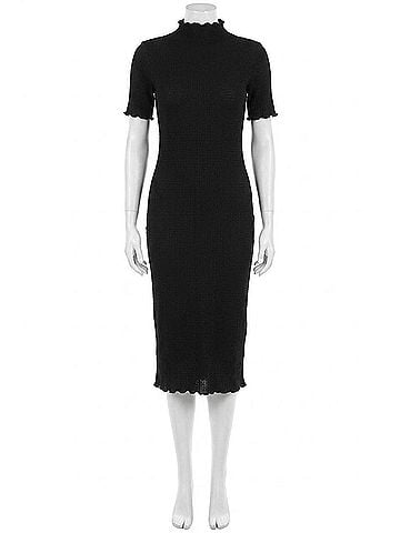 Joseph Ribkoff Ruffled Mock Neck Midi Bodycon Dress in Black (view 1)