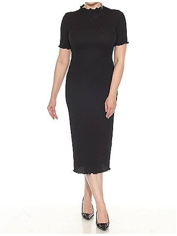 Joseph Ribkoff Ruffled Mock Neck Midi Bodycon Dress in Black (view 2)
