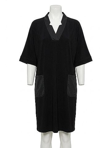 Joseph Ribkoff Notched V-Neck Half Sleeve Shift Dress in Black (view 1)