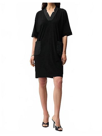 Joseph Ribkoff Notched V-Neck Half Sleeve Shift Dress in Black (view 2)