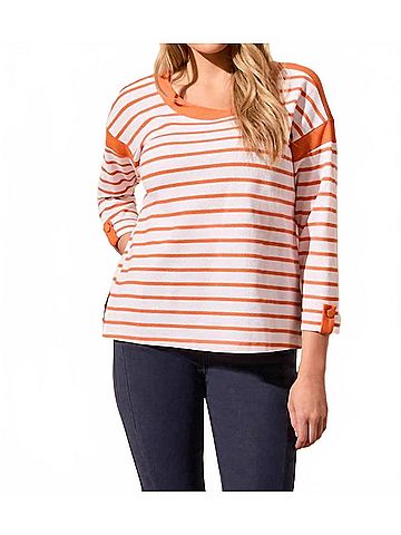Tribal 3/4 Sleeve Boat Neck Top in Orange (view 2)