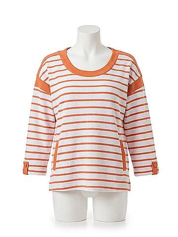 Tribal 3/4 Sleeve Boat Neck Top in Orange (view 1)