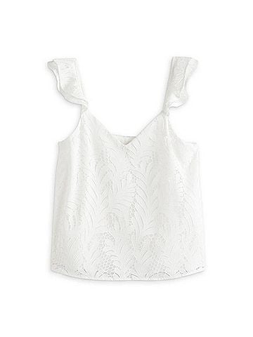 Skies Are Blue Women's Gretchen Ruffle Tank in Off White (view 1)