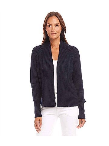 Karen Kane Cropped Open Front Cardigan Sweater in Navy (view 2)