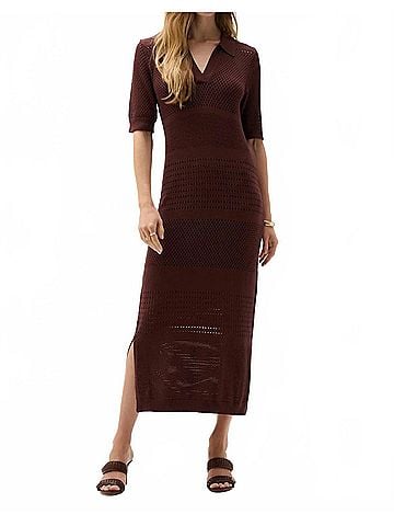 Joseph Ribkoff Sweater Knit Midi Straight Dress in Mahogany (view 2)