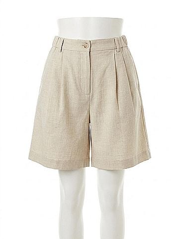 Skies Are Blue Women's Two Tone Shorts in Beige (view 1)