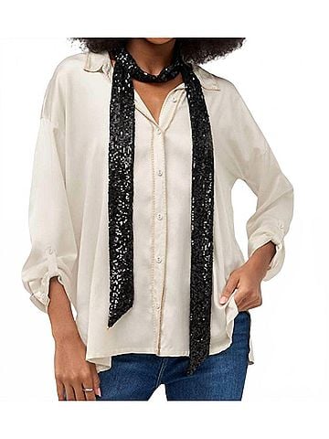 Johnny Was Women's Sheri Sequin Skinny Scarf in Black (view 2)