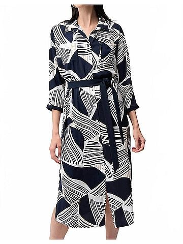 Joseph Ribkoff Geometric Print Midi Shirt Dress in Vanilla/Multi (view 2)