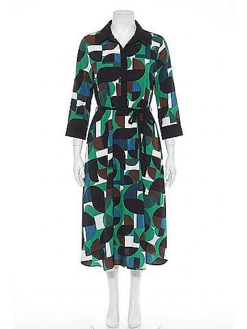 Joseph Ribkoff Geometric Print Midi Shirt Dress in Vanilla/Multi (view 1)