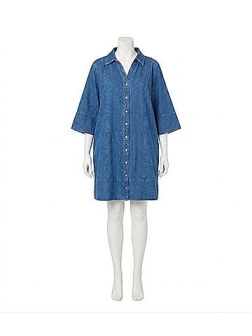 Karen Kane Flare Sleeve Shirtdress -Plus in Chambray (view 1)