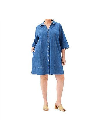 Karen Kane Flare Sleeve Shirtdress -Plus in Chambray (view 2)