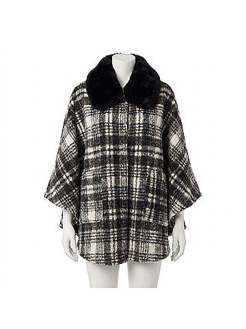 Coco + Carmen Dover Wrap With Faux Fur Collar in Black Plaid (view 1)