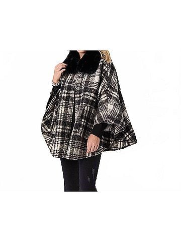 Coco + Carmen Dover Wrap With Faux Fur Collar in Black Plaid (view 2)