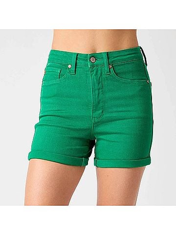 Judy Blue Tummy Control Cuffed Shorts in Kelly Green (view 2)