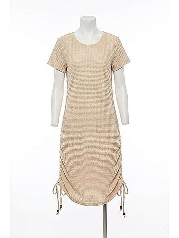 Tribal Sport Side Ruching Stretch Dress in Beige (view 1)