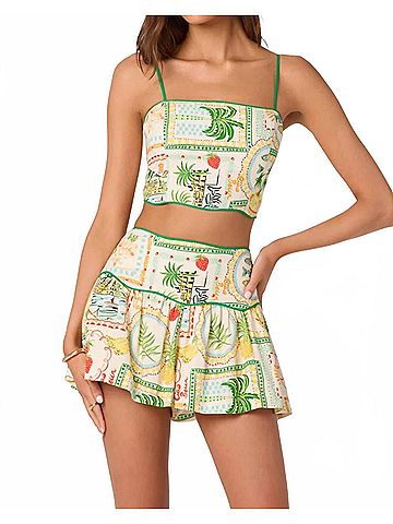 Astr Heidi Novelty Print Crop Top in Green Yellow Farm (view 2)