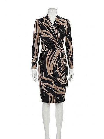 Joseph Ribkoff Long Sleeve Sheath Dress With Side Buckle in Black/Latte (view 1)