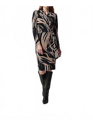 Joseph Ribkoff Long Sleeve Sheath Dress With Side Buckle in Black/Latte (view 2)