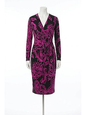 Joseph Ribkoff Paisley Print Faux Wrap Sheath Dress in Black/Cosmos (view 1)