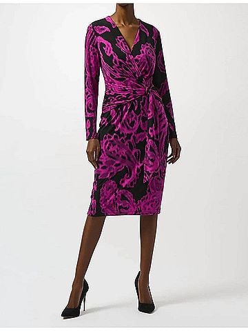 Joseph Ribkoff Paisley Print Faux Wrap Sheath Dress in Black/Cosmos (view 2)