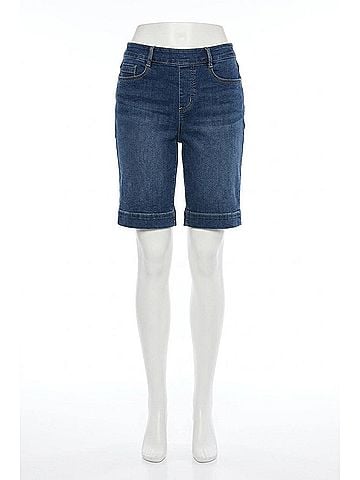 Tribal Audrey Mid Rise Pull On Shorts in Stormy Blue (view 1)