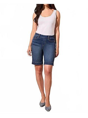 Tribal Audrey Mid Rise Pull On Shorts in Stormy Blue (view 2)