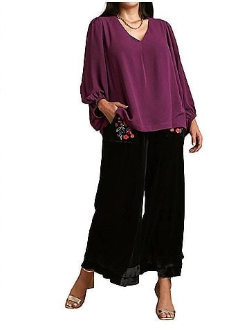 Umgee V-Neck Long Sleeve Tunic Blouse - Plus in Violet (view 2)