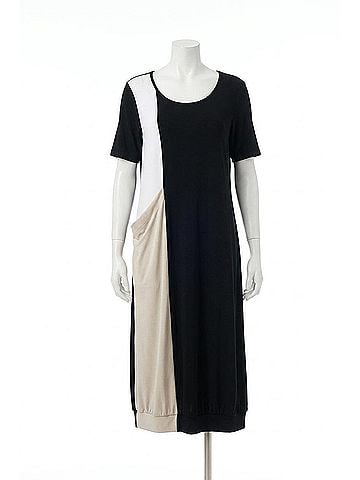 Joseph Ribkoff Color Block Cocoon Dress in Black/Vanilla/Moonstone (view 1)