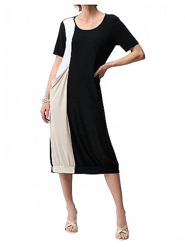 Joseph Ribkoff Color Block Cocoon Dress in Black/Vanilla/Moonstone (view 2)