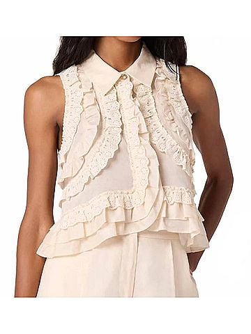 Astr Nienna Layered Ruffle Cropped Top in Cream (view 2)