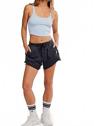 Free People Knockout Mid Rise Shorts in Black (view 2)