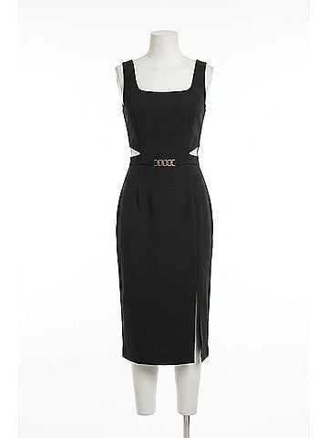 Joseph Ribkoff Waist Cutout Square Neck Sleeveless Sheath Dress in Black (view 1)