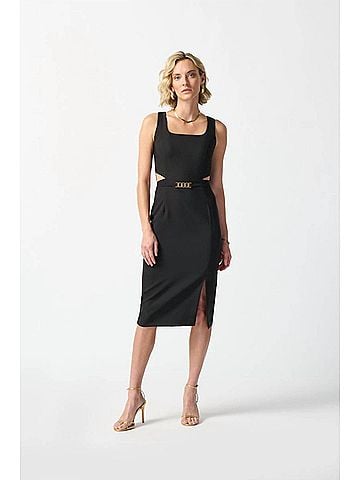 Joseph Ribkoff Waist Cutout Square Neck Sleeveless Sheath Dress in Black (view 2)