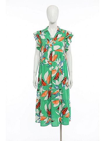 Umgee Floral Print Collared Midi Dress in Green (view 1)