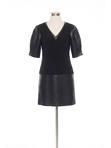 Joseph Ribkoff Women's Faux Leather Puff Sleeve Dress in Black (view 1)