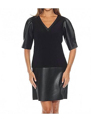 Joseph Ribkoff Women's Faux Leather Puff Sleeve Dress in Black (view 2)