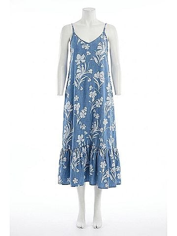 Tribal Maxi Dress With Bottom Frill in Seaside Blue (view 1)