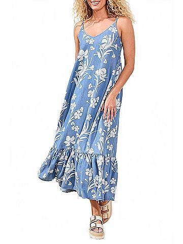 Tribal Maxi Dress With Bottom Frill in Seaside Blue (view 2)