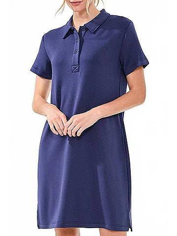 Tribal Techno Lux Scuba Short Sleeve Polo Dress in Jet Blue (view 2)