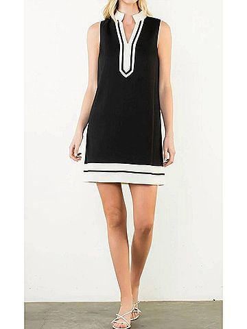 THML Sleeveless Contrast Trim Dress in Black (view 2)
