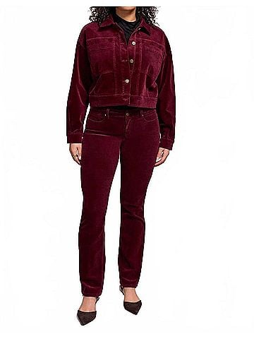 Tribal Button-Front Stretch Corduroy Jacket in Wine (view 2)