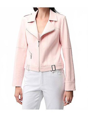 Joseph Ribkoff Fira Faux Suede Decorative Buckles Jacket in Petal Pink (view 2)