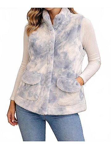 Tribal Faux Fur Vest in Celestial Blue (view 2)