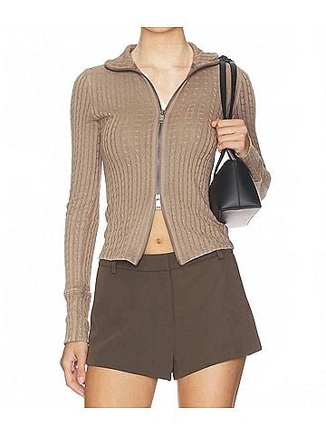 Free People Brunch Girl Zip Up Cardigan in Dusted Cocoa (view 2)
