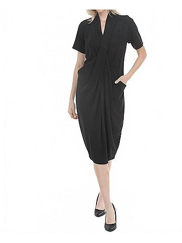 Joseph Ribkoff Woven Twill Draped Cocoon Dress in Black (view 2)