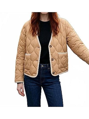 Tribal Puffer Jacket in Tan (view 2)