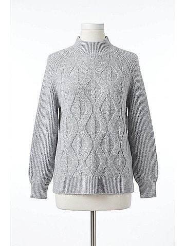 Tribal Long Puff Sleeve Mock Neck Sweater in Grey Mix (view 1)