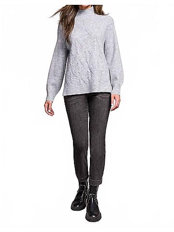 Tribal Long Puff Sleeve Mock Neck Sweater in Grey Mix (view 2)