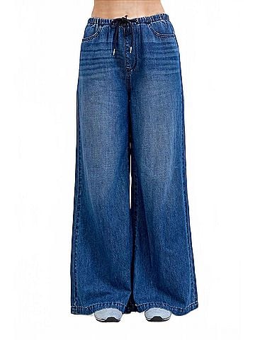 Judy Blue Women's High Waist Featherweight Palazzo Fit Jeans in Medium Dark Stone Wash (view 2)
