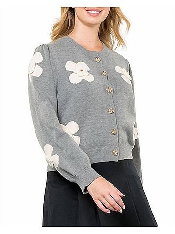 THML Flower Knit Cardigan in Grey (view 2)